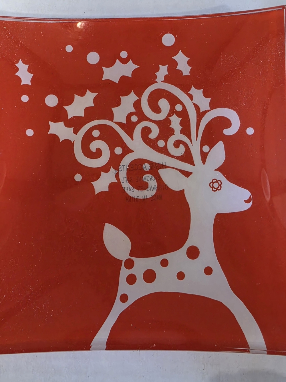 Holiday Reindeer Decorative Glass Plate - Red